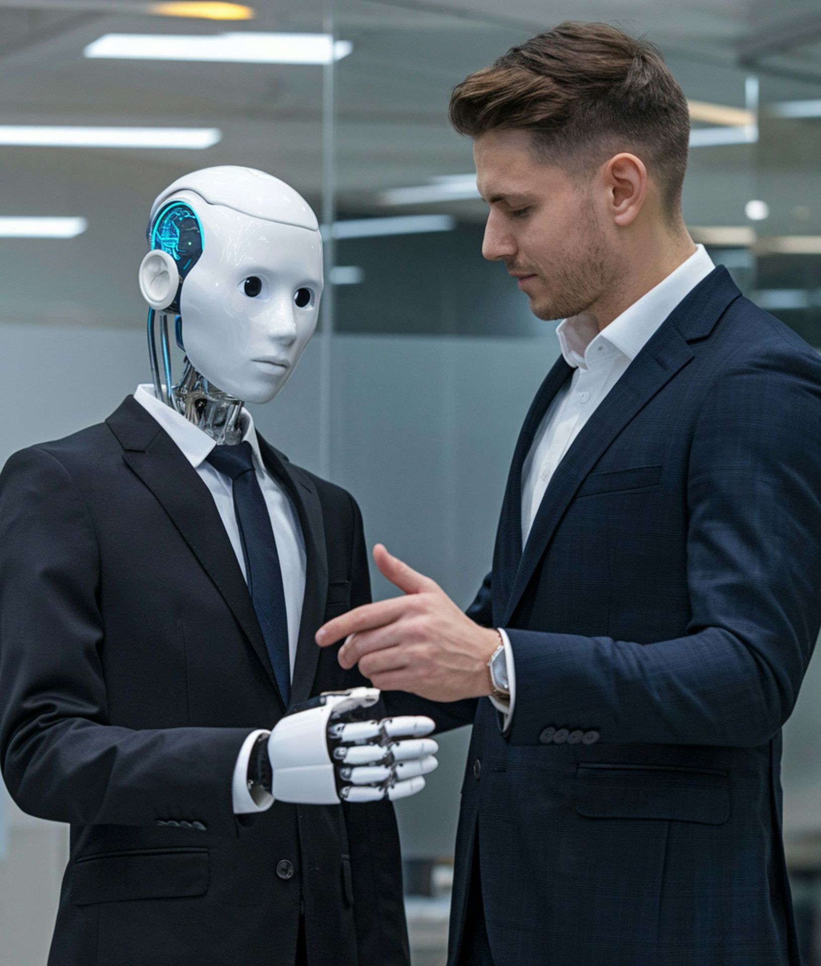 A man shakes hands with a robot